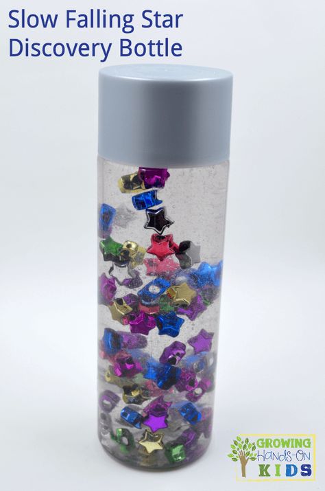 Slow Falling Star Discovery Bottle for kids Prek Sensory, Calming Bottle, Calm Down Bottle, Discovery Bottles, Sensory Bottle, Sensory Bags, Sensory Ideas, Sensory Crafts, Sensory Rooms