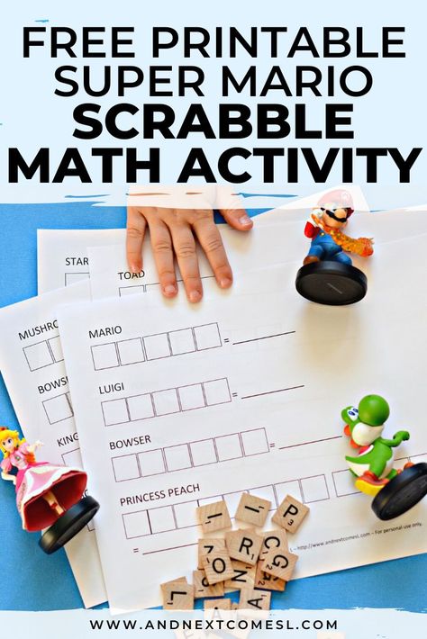 Looking for Super Mario math worksheets or games for kids? Then you'll want to check out this free printable Mario themed Scrabble math activity. It's a great way to practice addition, and even spelling, with your favorite Mario characters! #supermario #mathactivities #scrabblemath #mathworksheets Math Worksheets For Kids, Mario Day, Character Activities, Super Mario Birthday Party, Fun Educational Activities, Mario Birthday Party, Super Mario Birthday, Spelling Activities, Kids Math Worksheets