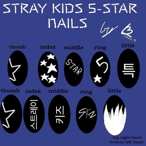 Skz Five Star Nails, Skz Nail Inspiration, 5star Nails Skz, S Class Nails Skz, Skz Nails Idea 5 Star, Han Jisung Inspired Nails, Skz Nails 5 Star, Straykids Nail Ideas, Kpop Nails Designs Stray Kids