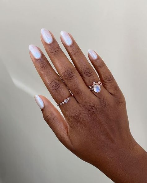 Melanated Mani aka Anna on Instagram: "A magical pairing ❄️✨ I’m wearing silver lining sandwiched with mystic moonstone from @cirquecolors winter on ice holiday set! #nails #naturalnails #winternails #holiday nails" Moonstone Nails, Nails July, Nails March, Makeup Things, Set Nails, Super Cute Nails, Wedding Nail, The Claw, Oval Nails