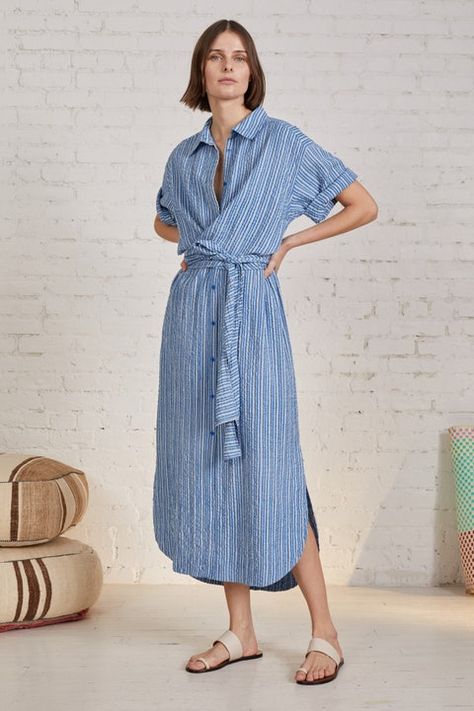 Linen Stripes, Wrap Shirt Dress, Crop Dress, Apiece Apart, Pre Fall Collection, Wrap Shirt, Cotton Shirt Dress, Tie Styles, Trend Forecasting