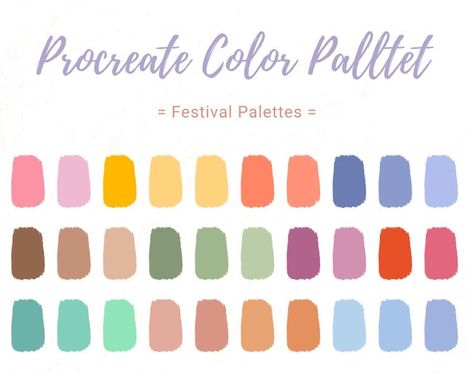 30 Color Palette, Color Palette Colorful, Procreate Swatches, Color Palette Procreate, Procreate Palette, Flat Color Palette, Procreate Tips, Procreate Color Palette, Colorful Palette