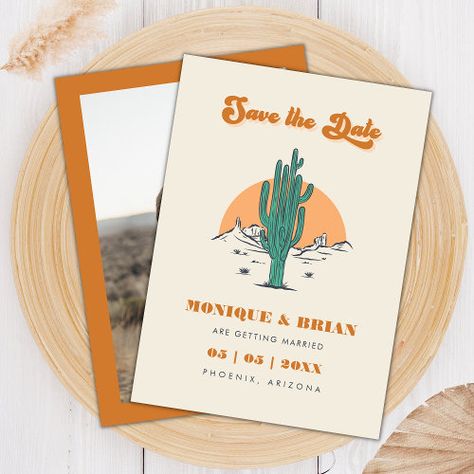 Boho Desert Groovy Retro Cactus & Photo Wedding National Parks Invitation - boho desert, groovy retro, cactus, photo, wedding save the dates, seventies typography hippie, national park, arizona phoenix wedding, cactus save the date, desert save the date Wedding Cactus, Cactus Photo, Boho Desert, Save The Date Designs, Phoenix Wedding, Retro Typography, Groovy Retro, Desert Cactus, Save The Date Templates