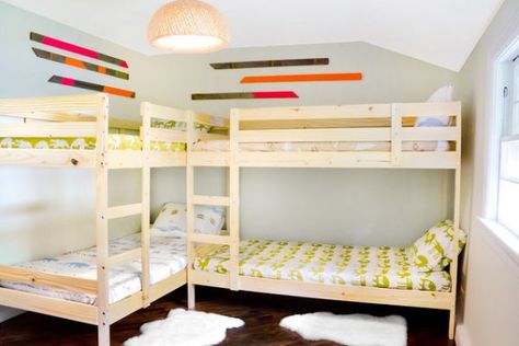 Bunk Beds For Four – Wonderful Space-Saving Additions To The Kids’ Rooms Ikea Bunk Bed, Bunk Beds Small Room, L Shaped Bunk Beds, Bunk Bed Plans, Beds For Small Rooms, Modern Bunk Beds, Cool Bunk Beds, Bunk Beds With Stairs, Bunk Bed Designs