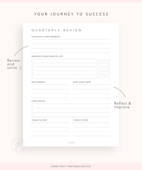 Quarterly Planner, 90-Day Goal Planner Template, Quarterly Review Insert, 3 Months Planner Printable, Goal Tracker, Routine Chart, PDF A5 A4 | Printable Planner by  John Neal Quarter Goals Template, Quarter Year Planner, Quarterly Review Bullet Journal, Review Design Layout, Muslimah Routine, Quarter Goals, Pink Monthly Planner, Printable Goal Tracker, Goal Planner Template