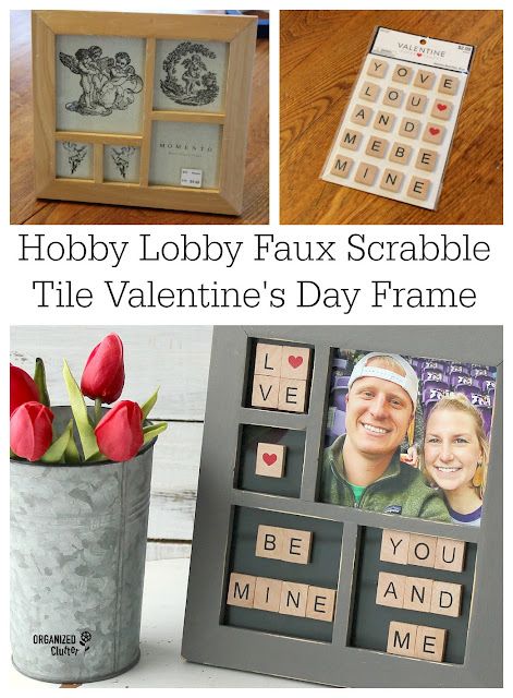 DIY Valentine's Day Collage Frame With Hobby Lobby Faux Scrabble Tiles #HobbyLobby #scrabbletiles #Valentinesday #crafting #dixiebellepaint #frameideas #thriftshopmakeover Scrabble Tiles Diy, Scrabble Letter Crafts, Scrabble Tile Crafts, Scrabble Crafts, Valentine Picture, Valentines Inspiration, Collage Frame, Diy Valentine's Day, Valentine Day Boxes