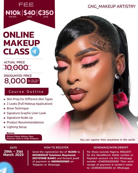 Makeup class flyer design Makeup Class Flier Designs, Makeup Flyer Design Make Up, Makeup Class Flyer Design, Online Class Flyer Design, Makeup Flyer Design Inspiration, Makeup Flyer Design, Makeup Class Flyer, Class Flyer Design, Canva Inspiration