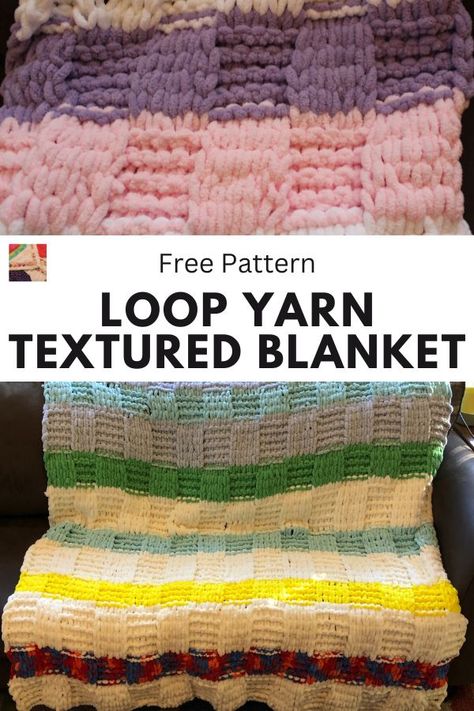 Use loop yarn to make this fun textured blanket! It's an easy project to make, quick to stitch and the pattern is FREE! Loop Yarn Blanket, Stocking Stitch Knitting, Textured Blanket, Loopy Yarn, Finger Knitting Projects, Yarn Tutorials, Rag Rug Tutorial, Yarn Blanket, Textured Blankets