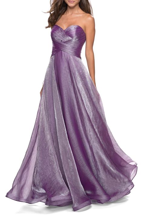 Strapless Metallic Chiffon Evening Dress, Alternate, color, ORCHID Organza Gown, Organza Gowns, Prom Dress Stores, Prom Dress Styles, Sleeveless Gown, Prom Style, Prom Designs, Designer Prom Dresses, Prom Girl