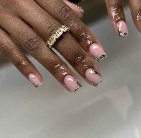 Gold Acrylic Nails Short, Gold Nails French, Acrylic Nails Short, Gold Chrome Nails, Overlay Nails, Gold Acrylic Nails, Gold Nail Designs, French Tip Acrylic Nails, Work Nails