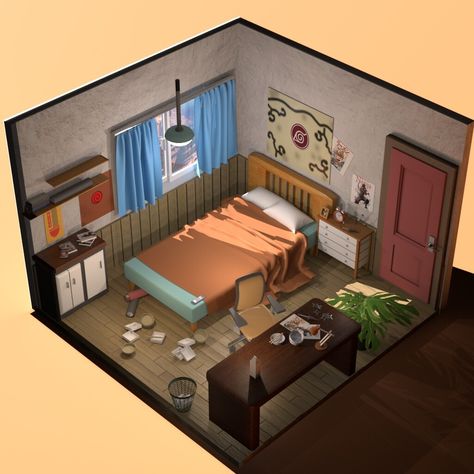 Naruto Shifting Visualization, Room Design Anime, Naruto Room Decor, Naruto Bedroom, Naruto Room, Naruto Shifting, Small Game Rooms, Best Bedroom Ideas, Best Smoothie