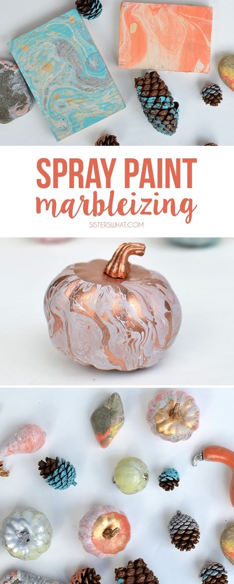 how to marbleizing anything or pumpkins using spray paint! Pumpkin Spray, Spray Paint Crafts, Yellow Spray Paint, Painted Crafts, Paint Dipping, Paint Crafts, Paint Tutorial, Fake Pumpkins, Pumpkin Projects