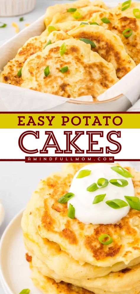 Transform your leftover mashed potatoes into crispy, cheesy potato cakes that melt in your mouth. These Mashed Potato Cakes make an irresistible side dish or vegetarian entree and are ready in under 20 minutes! Potato Cake Recipe Easy, Mashed Potatoes Breakfast Leftover, Potatoes Cakes Recipe Mashed, Cheesy Potato Cakes, Potatoe Cakes Recipe Easy, Mashed Potatoes Cakes Leftover, Fried Potato Cakes From Mashed Potatoes, Cheesy Potato Patties, Mash Potato Leftovers Ideas