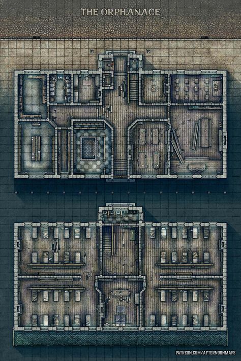 The Orphanage Battle Map - Launch |  Afternoon Maps auf Patreon Dnd Scenarios, Map Rpg, Dnd Inspiration, Building Map, Battle Map, Tabletop Rpg Maps, Dnd Maps, Rpg Maps, Rpg Map