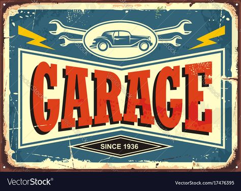 Retro Garage, Garage Logo, Logos Retro, Vintage Garage, Retro Tin Signs, Logo Retro, Old Garage, Garage Signs, Garage Art