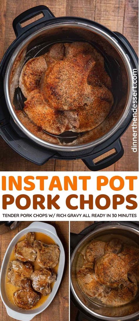 Instant Pot Pork Chops come out flavorful, tender, and juicy with a rich gravy to pour on top. All ready in under 30 minutes, made in one pot. Pork Chip In Instant Pot, Quick Cooker Pork Chops, Instant Pot Pork Chops Recipes, Instapot Recipes Pork Chops, Easy Pork Chop Recipes Instant Pot, Pork Chops In The Pressure Cooker, Pork Chops Pressure Cooker Recipes, Insta Pot Pork Chops Bone In, Easy Instant Pot Pork Chops