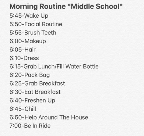 morning Routine for all my middle schoolers out there if this helpful follow me 😊 Morning Routines For Middle Schoolers, Cheer Morning Routine, Routines For Middle Schoolers, Workouts For Middle Schoolers, 7th Grade Morning Routine, 6th Grade Morning Routine, Middle School Morning Routine, 7th Grade Tips, Morning Ideas