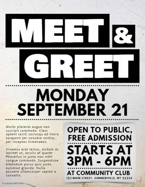 Meet & Greet Flyer Meet And Greet Poster Design, Meet Up, Professional Quotes, Font Guide, Corporate Meeting, Graphic Design Flyer, Flyer Ideas, Church Poster, Meet And Greet