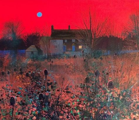 Colour House, Evening Landscape, Paul Evans, Diy Art Projects, Building Art, Wow Art, Abstract Art Landscape, Red Colour, Blue Moon