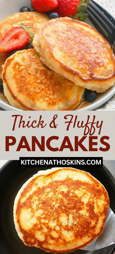 Learn how to make easy eggless pancakes recipe without buttermilk, that's soft and fluffy. They are homemade from scratch and has no eggs. Get the easy pancake recipe at kitchenathoskins.com. Breakfast Ideas Eggless, Pancake Recipe No Eggs, Eggless Breakfast Ideas, Eggless Waffle Recipe, Eggless Pancake Recipe, Eggless Pancakes, Easy Pancake Recipe, Homemade Pancake Mix, Easy Pancake