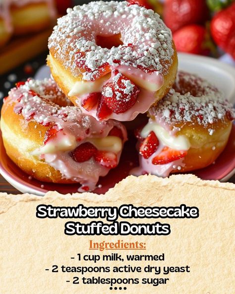 Active Dry Yeast, Strawberry Dessert Recipes, Donuts Recipe, Easy Baking Recipes Desserts, Yummy Comfort Food, Sweet Snacks Recipes, Baked Dessert Recipes, Delicious Snacks Recipes, Food Recepie