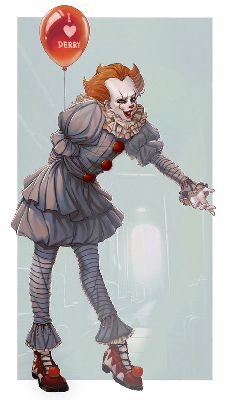 Pennywise X Bill, Art The Clown Fanart, Pennywise Fanart, Evil Clown Tattoos, Creepy Clowns, Clown Suit, Clown Movie, Frilly Dress, Indie Game Art