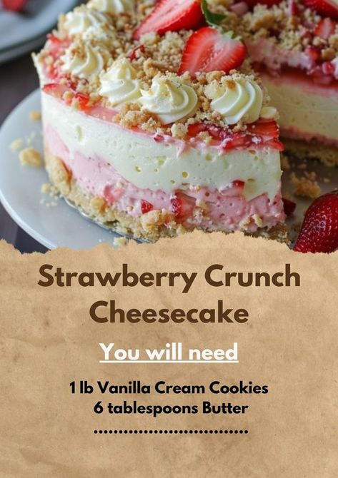 Strawberry Crunch Cheesecake, Wilton 1m, Crunch Cheesecake, Cheesecake Ingredients, Strawberry Crunch, Cream Cookies, Strawberry Jello, Wafer Cookies, Springform Pan