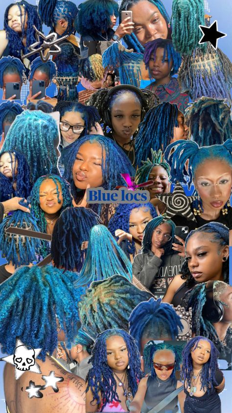 Blue Locs Black Women, Teal Locs, Blue Locs, Blue Dreadlocks, Diy Hair Wig, Cute Hair Colors, Short Locs Hairstyles, Dyed Hair Inspiration, Protective Hairstyles Braids