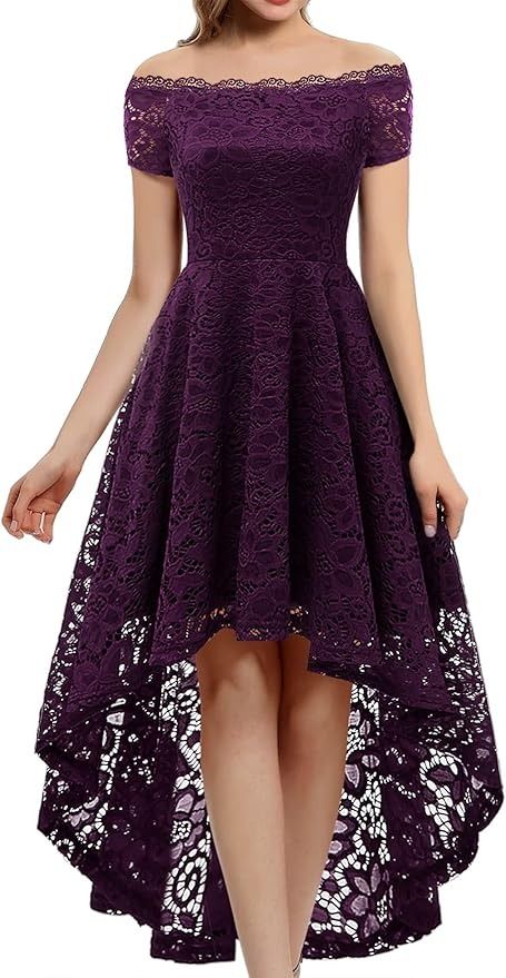 Amazon.com: Dressystar Women's Lace Cocktail Dress Hi-Lo Off Shoulder Bridesmaid Swing Formal Party Dress 0042 Grape M : Clothing, Shoes & Jewelry Trendy Lace Dresses, Graduation Dance, Off Shoulder Bridesmaid, Frock For Women, Lace Cocktail Dress, Beautiful Dresses Short, Formal Party Dress, Cocktail Dress Lace, Dress Purchase