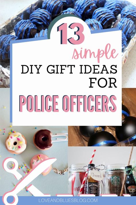 These are GREAT DIY gift ideas for police officers... seriously! I love DIY gifts and couldn't find any I liked for my officer husband. I want to try all these! Christmas Gifts For Police Officers Diy, Christmas Gifts For Police Officers, Gift Ideas For Police Officers, Resource Officer Appreciation Ideas, Retirement Party Ideas For Police Officers, Police Officer Gifts Diy, Police Ornaments Diy, Officer Appreciation Ideas, Police Gifts Diy