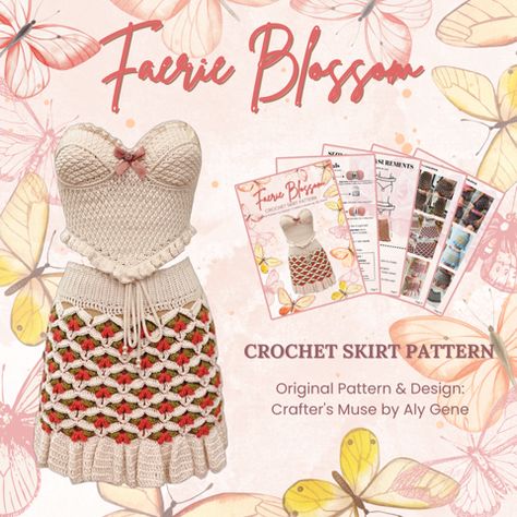 FAERIE BLOSSOM Crochet Skirt Pattern by Crafter's Muse  - CRAFTERSMUSE ART SERVICES's Ko-fi Shop Crochet Patchwork Blanket, Blossom Crochet, Crochet Midi Skirt, Businesses Ideas, Crochet Outfit, Crochet Skirt Pattern, Kawaii Diy, Patchwork Blanket, Crochet Clothing And Accessories