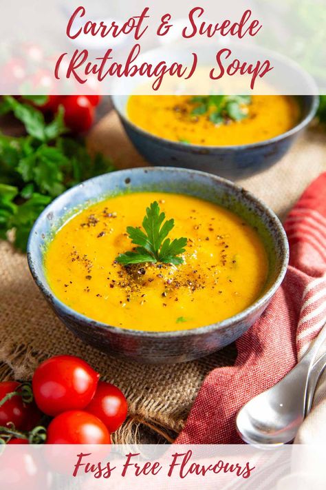 Easy Carrot and Swede Soup - Fuss Free Flavours Swede Soup Recipes, Rutabaga Soup, Swede Soup, Swede Recipes, White Turnip, Soup Maker Recipes, Spicy Carrots, Soup Maker, Carrot Soup