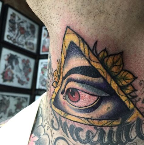 All seeing eye Old school  Throat tattoo Chin Tattoo, Tattoo Eye, Throat Tattoo, Seeing Eye, All Seeing Eye, All Seeing, Great Body, Old School Tattoo, Color Tattoo