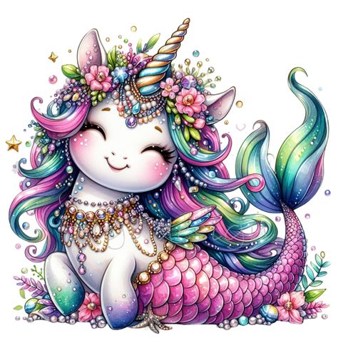 Cartoon Mermaid, Unicorn Clipart, Teacher Sublimation, Mermaid Unicorn, Mermaid Clipart, Unicorn Mermaid, Unicorns Clipart, Unicorns And Mermaids, Drawing Watercolor