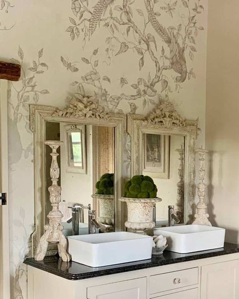 French Country Mirrors Bathroom, French Country Above Bed Decor, French Farmhouse Bathroom Ideas, French Toile Wallpaper Bathroom, French Country Bathroom Ideas, French Country Bathroom Vanity Lights, French Country Cottage Bathroom, Modern French Country Bathroom Bed Bath & Beyond, French Country Decorating Bathroom