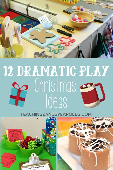 This collection of Christmas dramatic play activities is perfect for the holidays! Easy to set up in your home or classroom. Fun for the imagination! #dramaticplay #toddler #winter #christmas #preschool Christmas Preschool Centers, Playroom Stations, Dramatic Play Activities Preschool, Christmas Dramatic Play Preschool, Christmas Dramatic Play, Christmas Activities For Preschoolers, Christmas Playroom, Play In The Classroom, Christmas Ideas For Kids