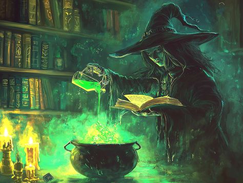 Wicked witch brewing up a spell in her cauldron.  This is printed on rice paper. Witches Brew Aesthetic, Felicity Aesthetic, Witch Craft Aesthetic, Witch Brewing, Witches Art, Etsy Clipart, Halloween Witches Brew, Halloween Invite, Witch Cauldron