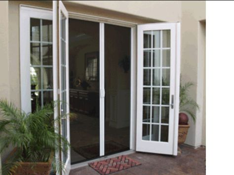 Screened french door for eat in kitchen Double Door Backyard, Patio French Doors With Screen, French Door With Screen, French Door Screen Doors, Sliding Door With Screen, Patio Doors With Screens, Queenslander Exterior, Farmhouse Revival, Upstairs Deck