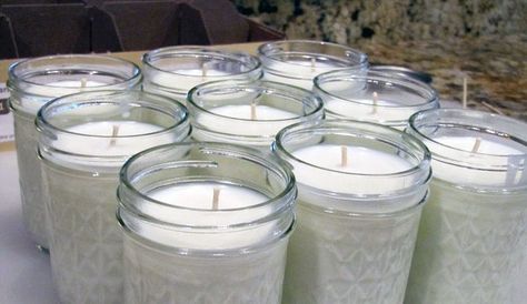 100 Clever Ways to Repurpose Mason Jars | Brit + Co How To Use Old Candle Jars, Diy Emergency Candles, Old Glass Candle Jars, Mason Jar Beeswax Candles Diy, Survival Candle, Left Over Candle Jar, Uses For Mason Jars, Frosted Mason Jar Candle, Emergency Candles