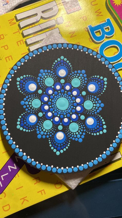 Dot Mandalas for Beginners | Finished this up Dot Paint Mandala, Dot Painting Beginners, Dot Mandala Beginner, Dot Mandala Art Easy, Dot Mandala For Beginners, Mandala Rocks For Beginners, Easy Dot Mandala Patterns, Easy Dot Mandala Art For Beginners, Dot Mandala Easy