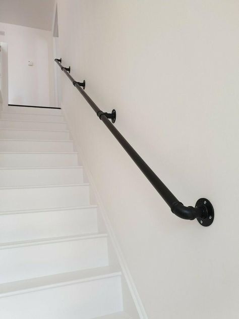 Stair hand rail Bannister handrail & brackets cast iron | Etsy Stair Railing Makeover, Handrail Design, Handrail Brackets, Hand Rail, Stair Handrail, Iron Hand, Industrial Pipe, Iron Pipe, Rustic Colors