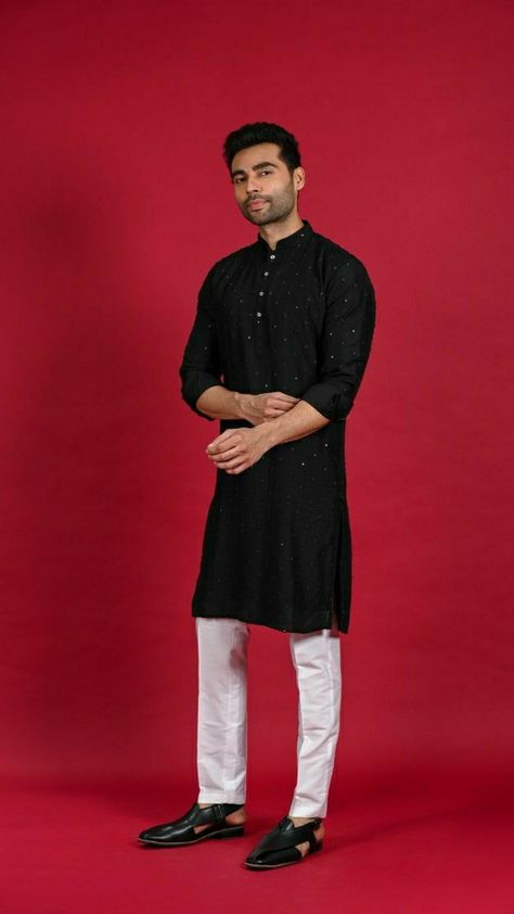 Lakhnavi Kurta For Men, Black Kurta Men, Lakhnavi Kurta, Black Kurta Set, Outfits For Groom, Ethnic Jacket, Pajama Men, Mens Ethnic Wear, Wedding Outfits For Groom