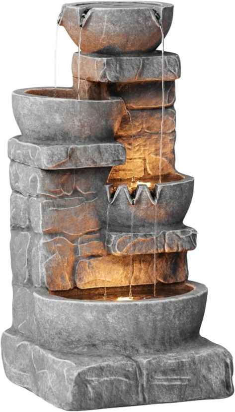 Amazon.com: Teamson Home 33.25 in. Cascading Bowls and Stacked Stones LED Outdoor Water Fountain for Gardens, Landscaping, Patios, Balconies, and Lawns for a Calming Oasis in Outdoor Living Spaces, Stone Gray : Patio, Lawn & Garden Small Front Yards, Tabletop Water Fountain, Outdoor Water Feature, Fountains Backyard, Tabletop Fountain, Water Fountains Outdoor, Outdoor Fountain, Garden Fountain, Fountains Outdoor