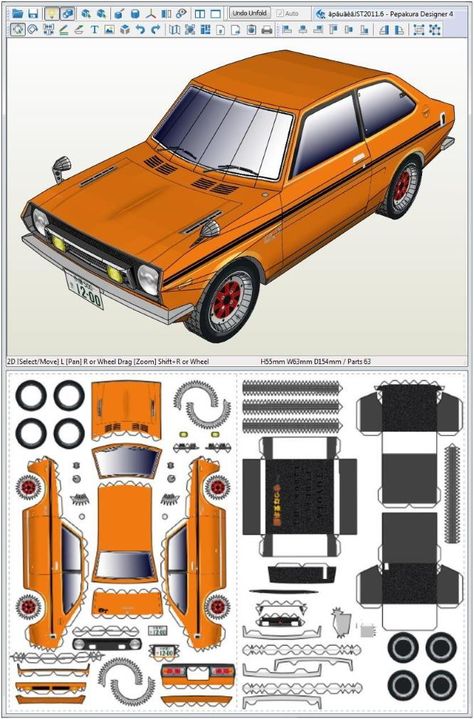 PAPERMAU: 1972`s Toyota Publica 1200 ST Paper Model - by Setsuna-Do Honpo Vehicle Blueprint, Truck Blueprint, Foldables Templates, Car Papercraft, Paper Model Car, Cars Models, Carros Vintage, Hobby Desk, Boat Crafts