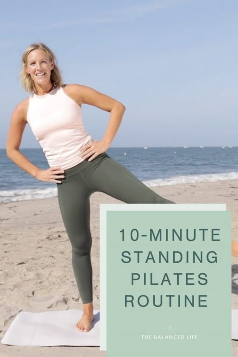 10-minute standing Pilates routine - The Balanced Life Lindywell Pilates, Standing Pilates, Beginner Pilates Workout, Mat Pilates Workout, Pilates Workout Plan, Pilates Workout Videos, Standing Workout, Pilates Workout Routine, Pilates Moves