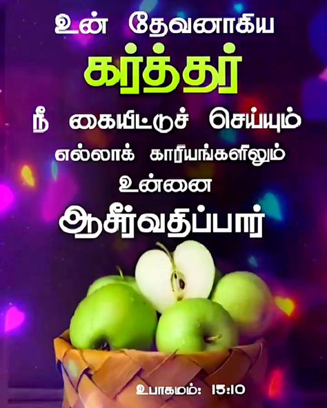 ✝️ Tamil Bible | உபாகமம் : 15 : 10 ✝️ கர்த்தர் உன்னுடைய எல்லாக் கிரியைகளிலும், நீ கையிட்டுச் செய்யும் எல்லாக் காரியங்களிலும் உன்னை ஆசீர்வதிப்பார். Tamilbible | Tamil Bible Verse | Bible Kart | Jegan | Tamil Bible Words | தமிழ் வேதாகமம் | #tamil #bible #tamilbible #tamilbibleverse #tamilbiblewords #biblekart #jegan #holybible Bible Words Images Tamil, Bible Tamil Quotes, Bible Tamil Verses, Bible Verse Tamil, Bible Words In Tamil, Bible Tamil, Good Night Friends Images, Vasanam In Tamil Bible, Tamil Bible Words