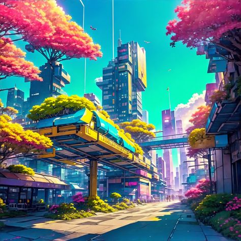 Nature x Tech Cyber City🌴 Nature Cyberpunk, Future Innovation, Solar City, Chill Aesthetic, Solar Punk, Map Maker, Cyberpunk Art, Garden Theme, Night City