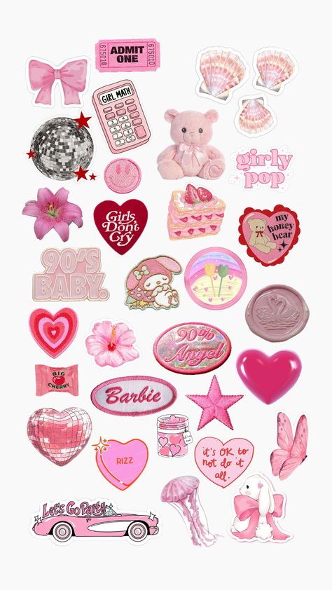 sticker set : pink #stickers #pink #pinkaesthetic #board #books #book Pink Iphone Stickers, Y2k Printable Stickers, Girly Stickers Printable, Pink Journal Stickers, Pink Printable Stickers, Girlie Stickers, Shuffles Stickers, Pink Stickers Printable, Ios18 Stickers