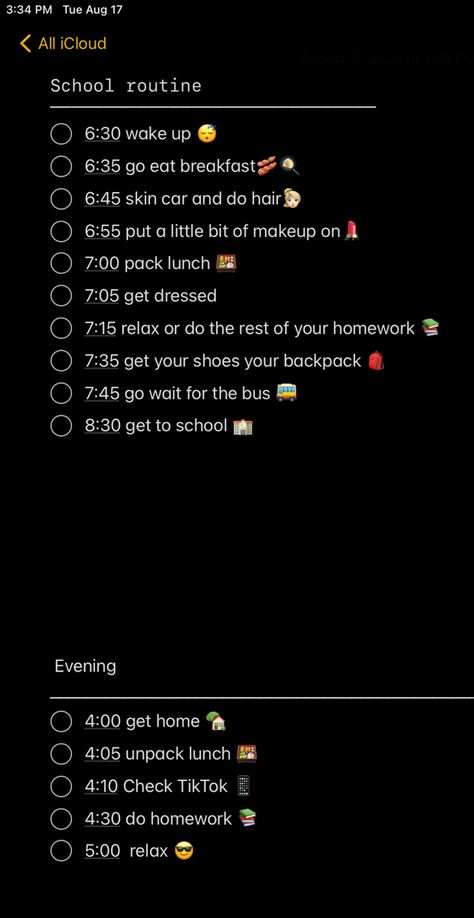 A nice routine for pepole whi start shcool at 8:30 Morning Routine When School Starts At 8:30, Workout Notes, Good Apps For Iphone, When School Starts, School Routine, School Starts, Do Homework, Pack Lunch, Night Routine