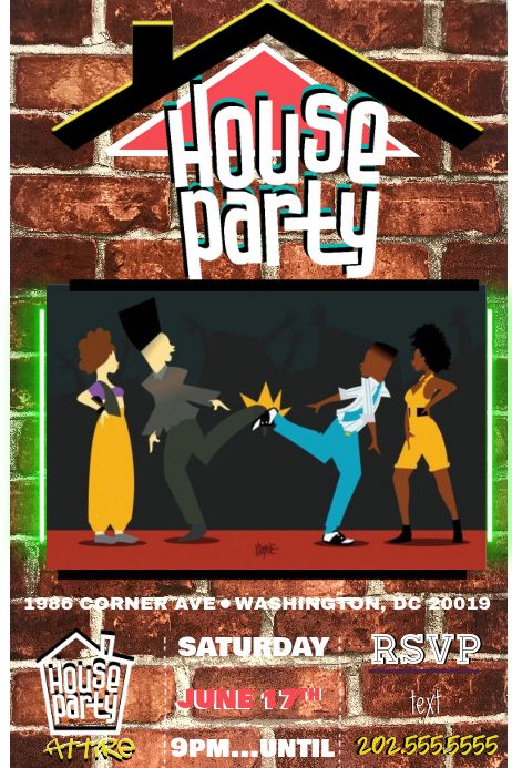 House Party Themed Party 90s, House Party Movie, House Party Invitation, 90s Theme Party, 80s Theme Party, 36th Birthday, Hippie Party, Flyer Free, 80s Theme